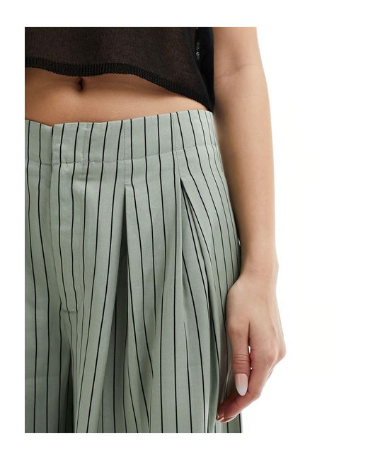 ASOS Green Wide Leg Trouser With Pleat Detail