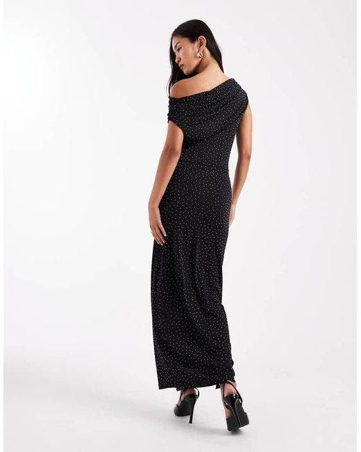 Vero Moda Blue Slinky Drape Front Maxi Dress With All Over Diamante Embellishment