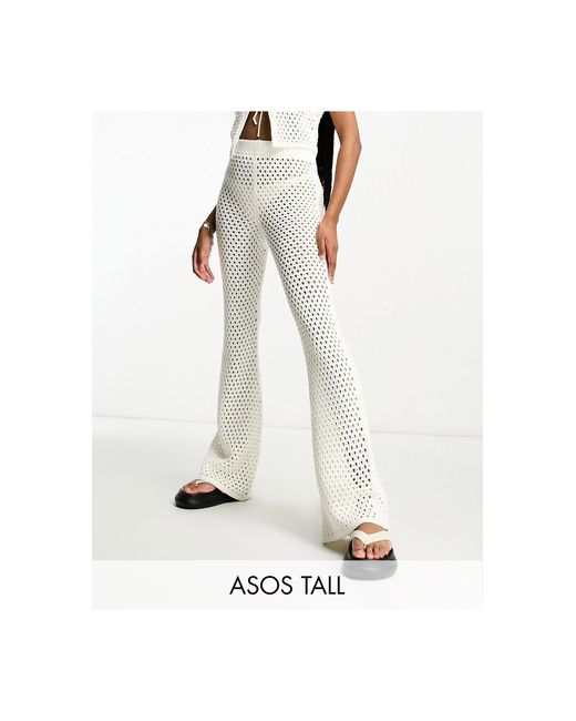 ASOS Asos Design Tall - Gehaakte Flare-broek in het Wit | Lyst NL