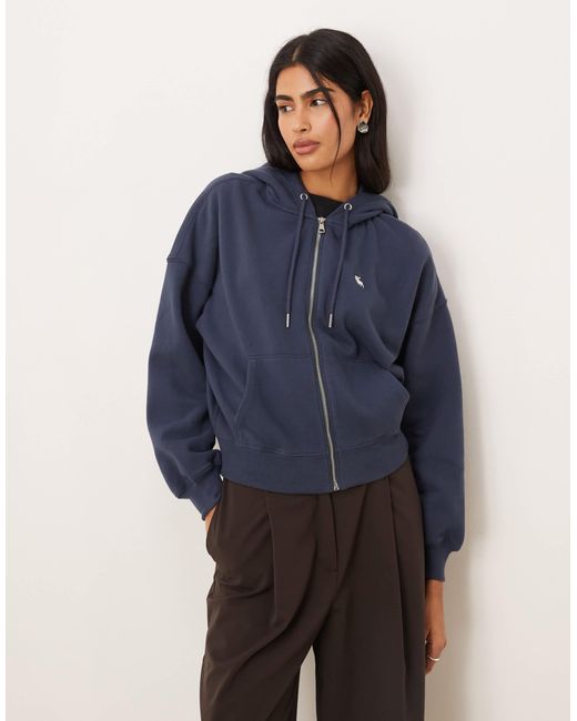 Sweat à capuche zippé en polaire avec logo emblématique Abercrombie & Fitch en coloris Blue