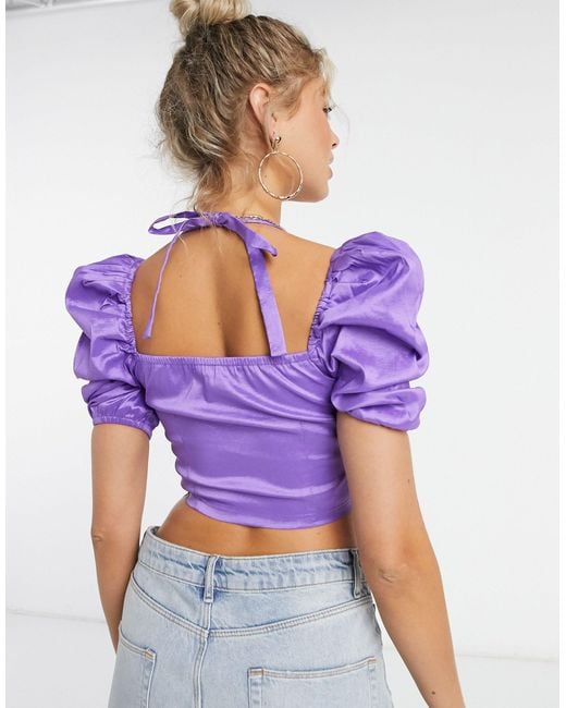 Purple top with puff sleeves hot sale
