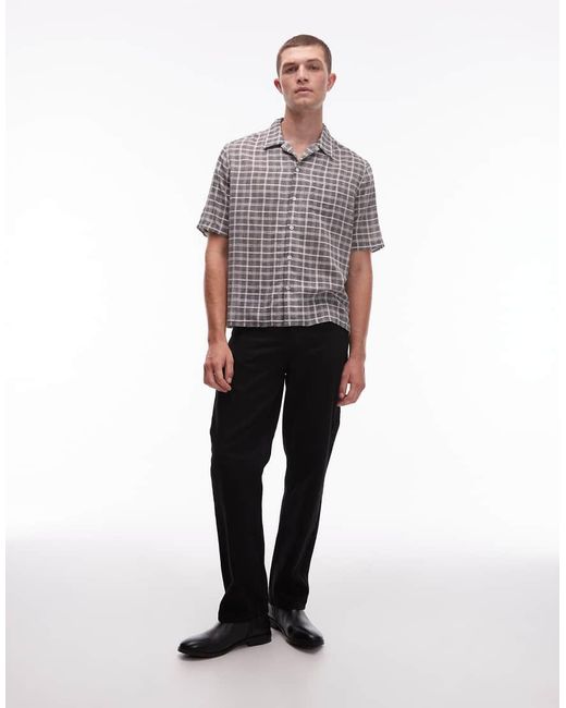AllSaints Gray Sandy Check Print Short Sleeve Shirt for men