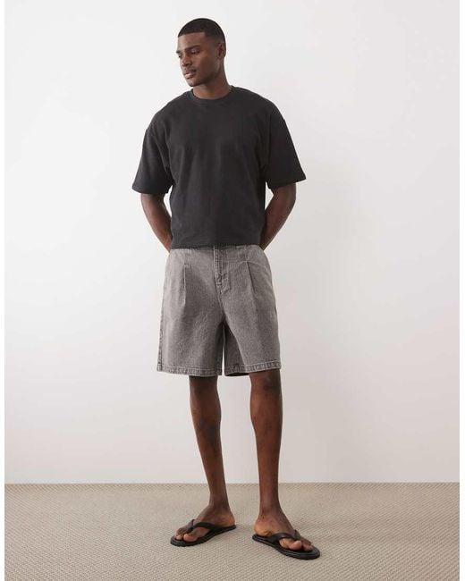 ASOS Gray Mid Length Denim Stripe Jorts for men