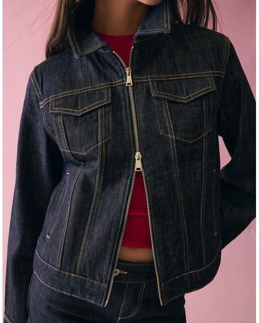 Bershka Pink Zip-up Denim Jacket