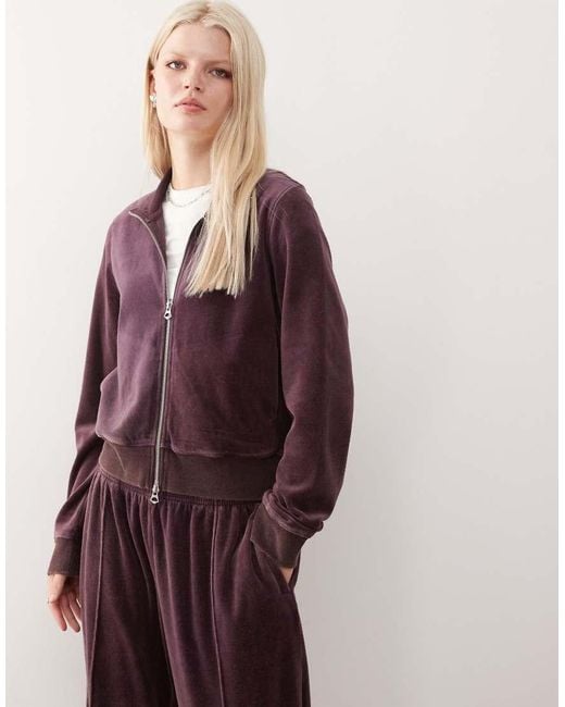 Weekday Purple Velvet Zip Through Jacket