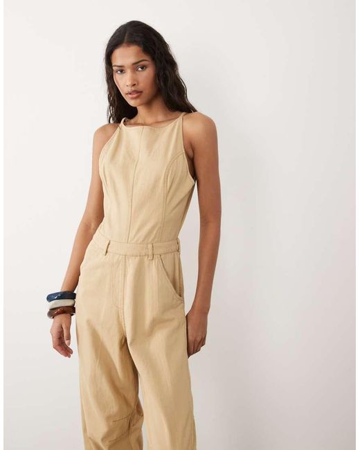 ASOS Natural Twill Jumpsuit With Seam Details