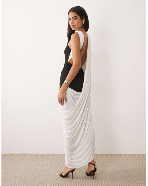 ASOS Natural Midi Dress With Draped Skirt Into Scarf Detailing