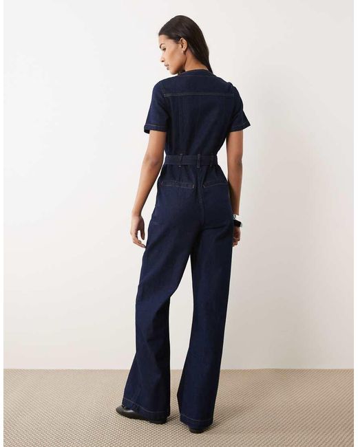 Miss Selfridge Blue Button Up Military Jumpsuit
