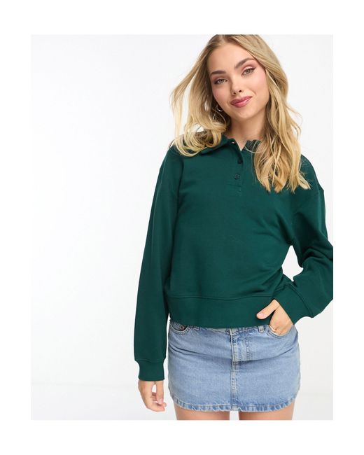 Monki Green Polo Collar Sweatshirt
