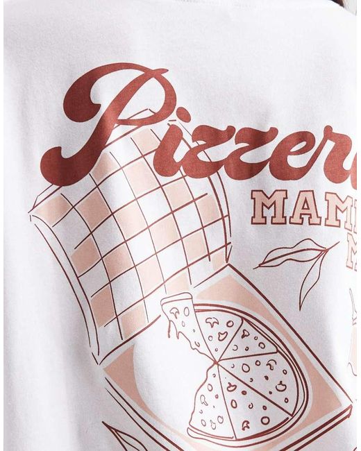 New Look White Pizzeria Printed Oversized Tee