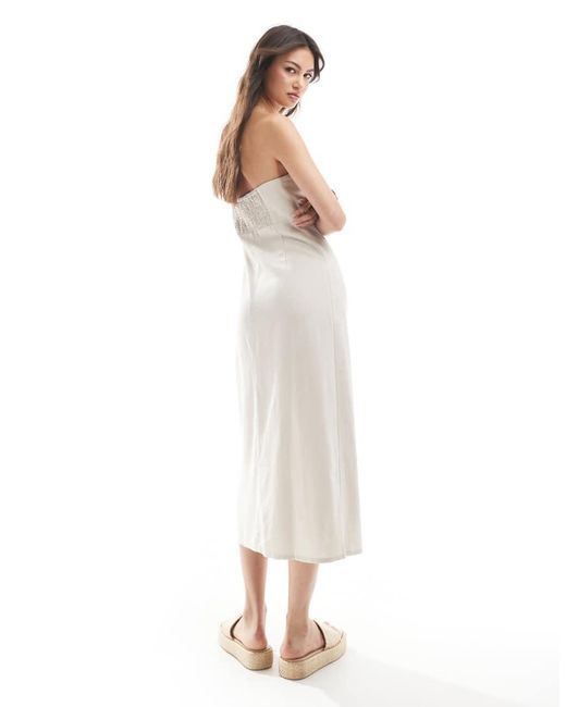 Vestido Midi Con Escote Palabra De Honor De Mezcla De Lino De -Neutro ONLY de color White