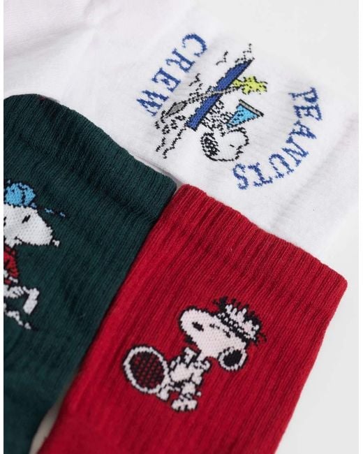 ASOS Red 3 Pack Of Snoopy And Friends Socks for men