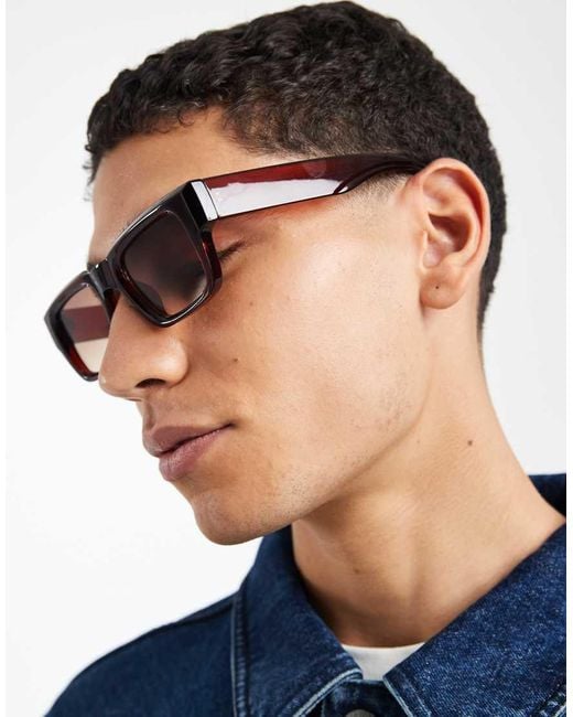 ASOS Blue Chunky Rectangle Sunglasses for men