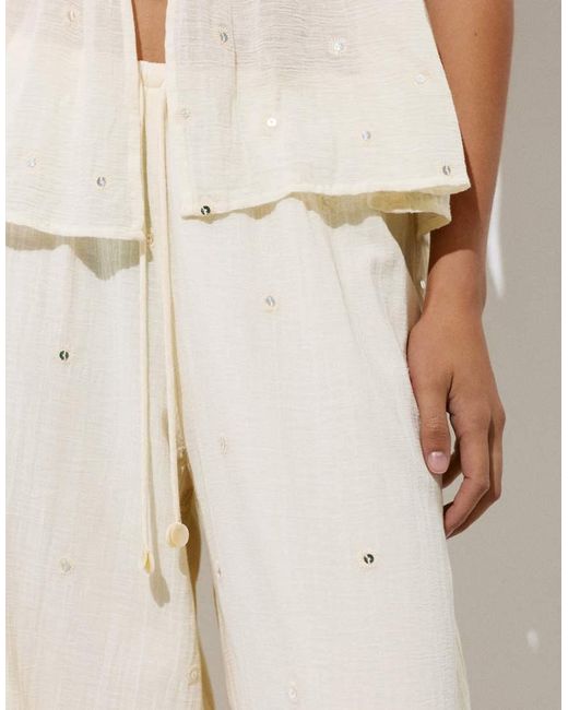 Pull&Bear White Sarouel Trousers With Mirrors