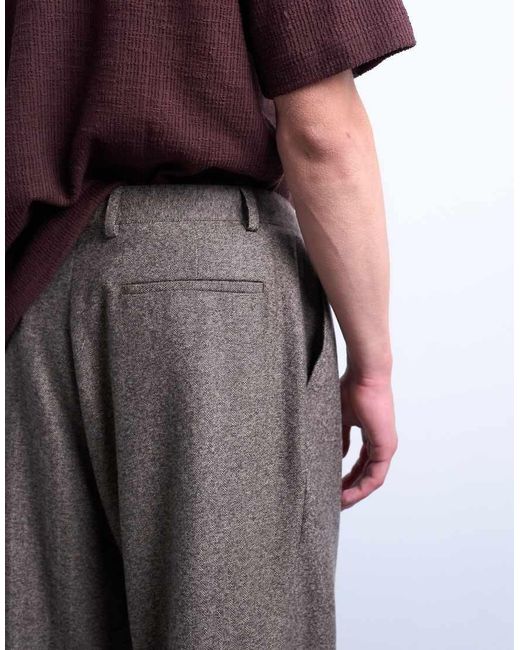 Topman Purple Wide Leg Pleated Herringbone Pants for men