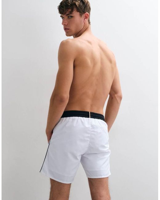 Boss White Starfish Swim Shorts With Logo Print for men