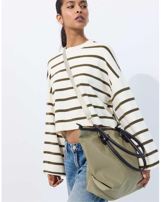Stradivarius Green Contrast Crossbody Shopper Bag