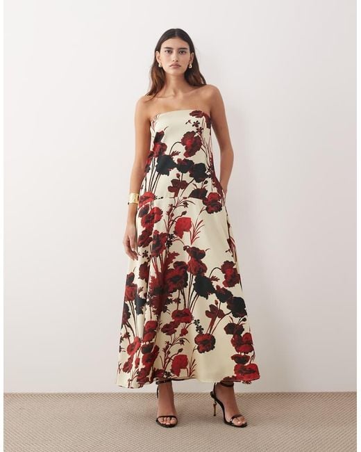 ARRANGE Pink Bandeau Satin Trapeze Maxi Dress