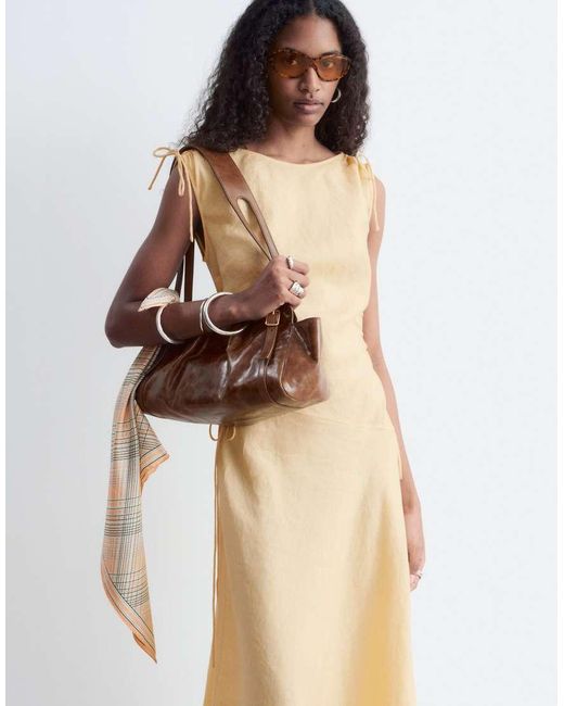 & Other Stories Natural Pure Linen Asymmetric Midi Dress