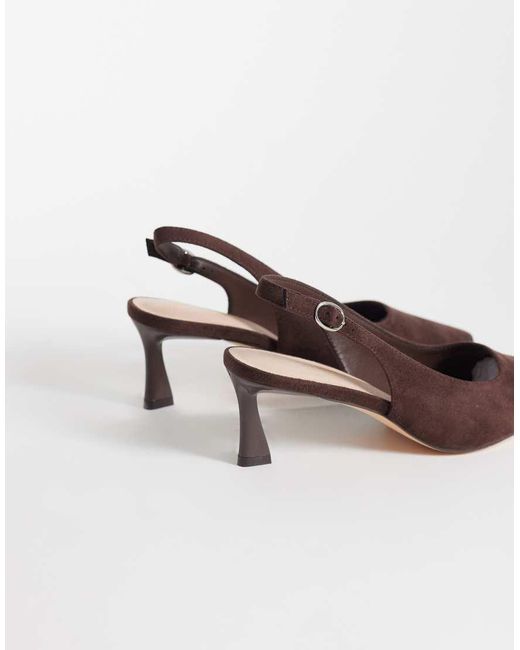 London Rebel Brown Eliza Faux Suede Sling Back Kitten Heels