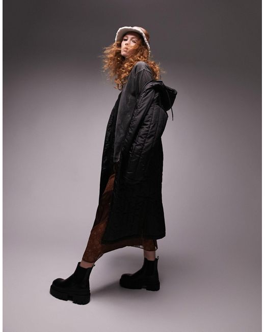 Synthetic Long Line Quilted Liner Coat in Black Lyst Canada