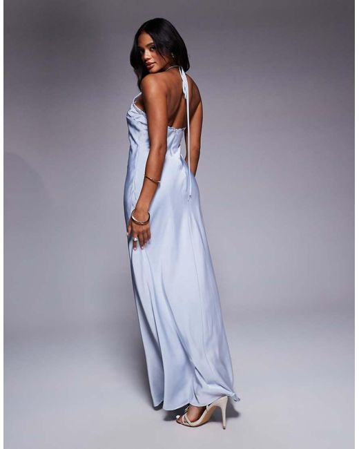 Aria Cove Purple Satin Halterneck Lace Detail Maxi Dress
