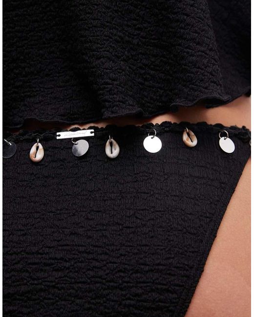 Reclaimed Vintage Black Tie Side Bikini Bottom With Shell Trim