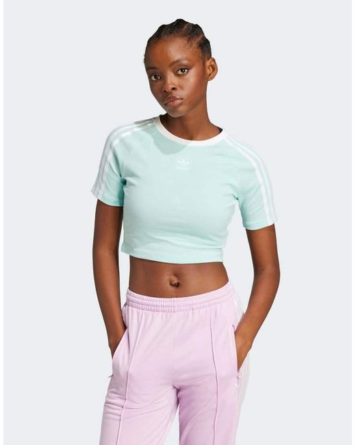 T-Shirt Mini Color Acqua Semi Flash Con 3 Strisce di Adidas Originals in White