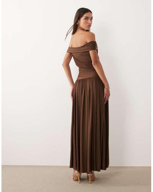 Abercrombie & Fitch Brown Off The Shoulder Drop Waist Maxi Dress