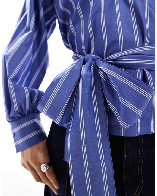 ASOS Blue Cocoon Sleeve Wrap Tie Waist Detail Shirt