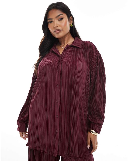 4th & Reckless Red Plisse Colla Button Front Shirt Co-ord