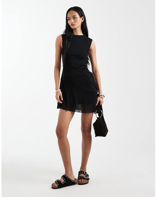 Cotton On Black Mesh Asymmetric Hem Mini Dress