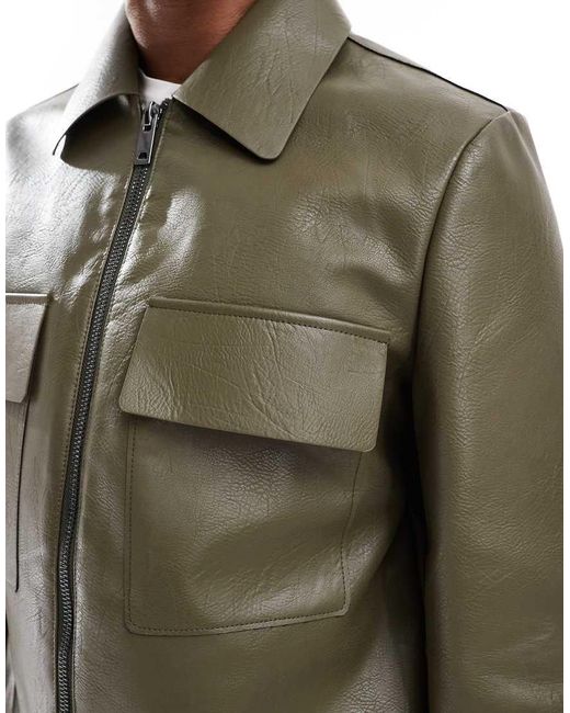 River Island Gray Faux Leather Shacket for men