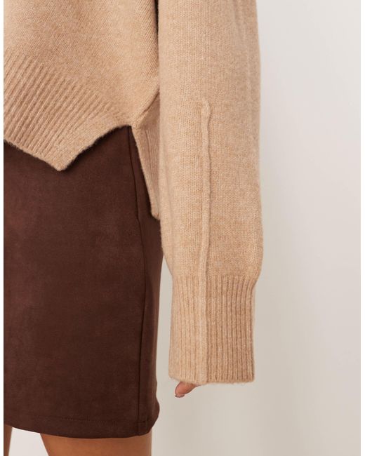 ASOS Brown Boxy V Neck Jumper With Side Split Detail
