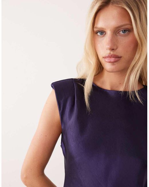 Mango Blue Sleeveless Satin Midi Dress