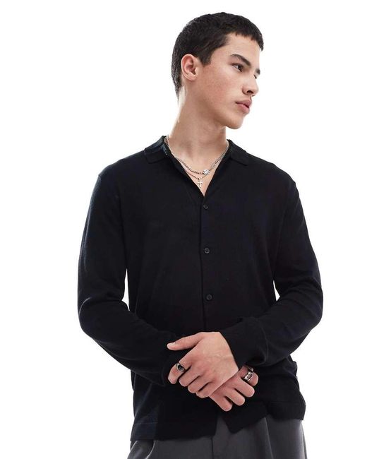 Only & Sons Blue Long Sleeve Knit Logo Polo Shirt for men