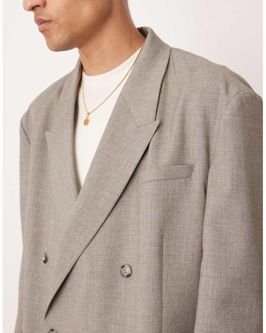 Chaqueta De Traje Gris Melange De Corte Suelto Extragrande Con Doble Botonadura De Tejido Texturizado De ASOS de hombre de color Natural