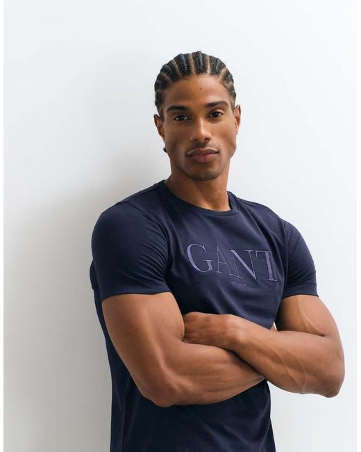 Gant Blue Tonal Chest Script Logo T-shirt for men
