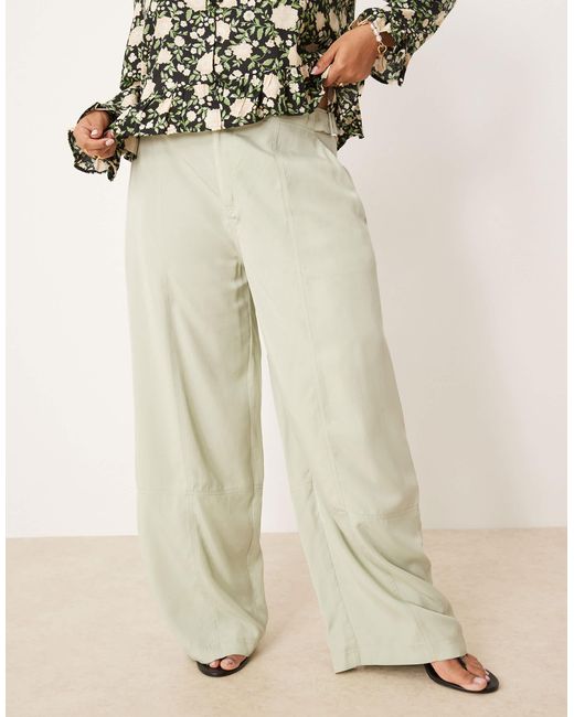 ASOS Natural Curve Soft Barrel Leg Pants With Seam Detail