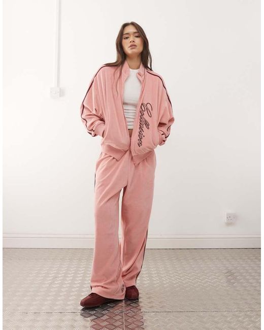 Collusion Pink Embroidered Velour Zip Through Co-Ord