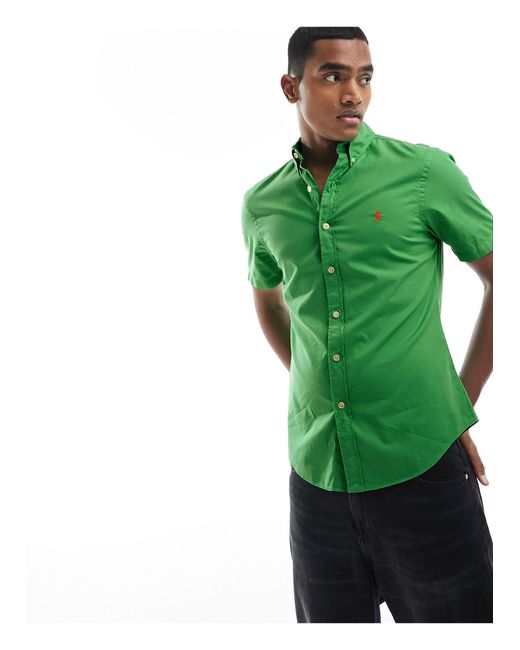 Polo Ralph Lauren Green Icon Logo Short Sleeve Twill Shirt Slim Fit for men