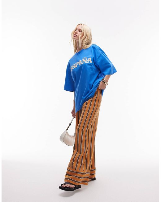 TOPSHOP Blue Jersey Graphic Espana Oversized T-shirt
