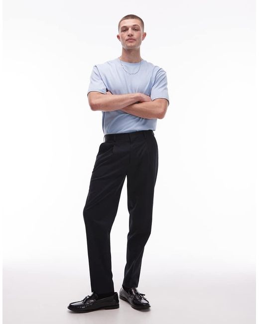Topman Black Smart Tapered Trousers for men