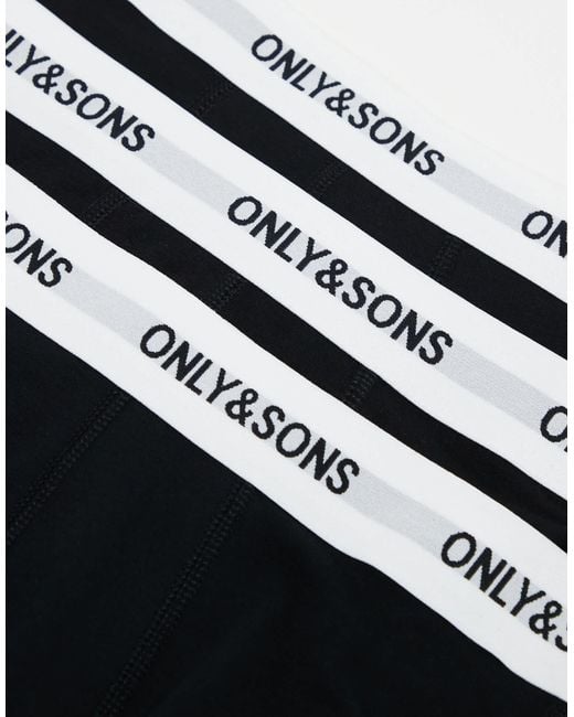 Only & Sons Black 3 Pack Trunks for men