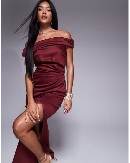 bardot bodycon midi dress Spark | Black Bardot-Neck Midi Dress With Bow Detail