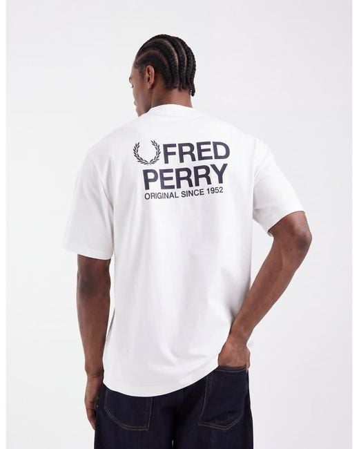 Fred Perry White Back Print Text Logo Graphic T-shirt for men