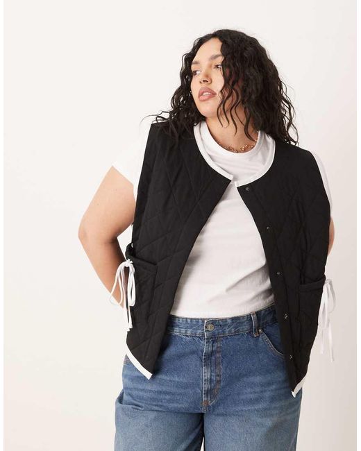 ASOS Blue Asos Design Curve Gilet With Quilted Contrast Binding Design And Bow Pocket Detail