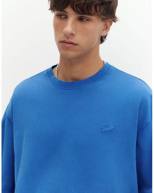 Pull&Bear Blue Stwd Boxy Oversized T-shirt for men