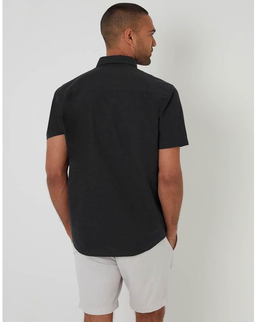 Threadbare Black Oxford Cotton Short Sleeve Shirt for men