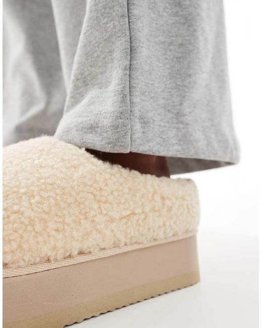 SEQWL Gray Fluffy Teddy Flatform Mules